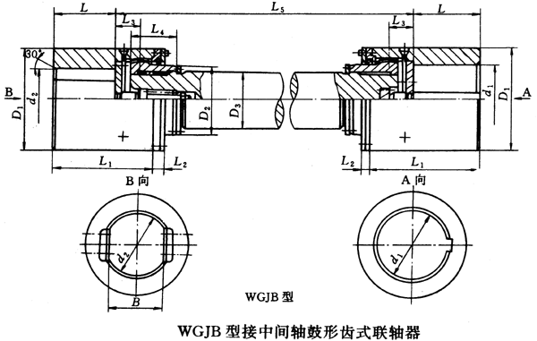 WGJ型接中間軸鼓形齒式聯(lián)軸器外形及安裝尺寸(JB/T8821-98)