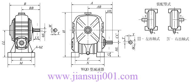 WQD型圓柱蝸桿減速器主要尺寸