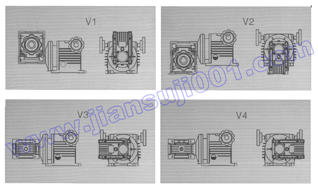 DMB無級(jí)變速器配Wj蝸輪減速器安裝方位示例圖