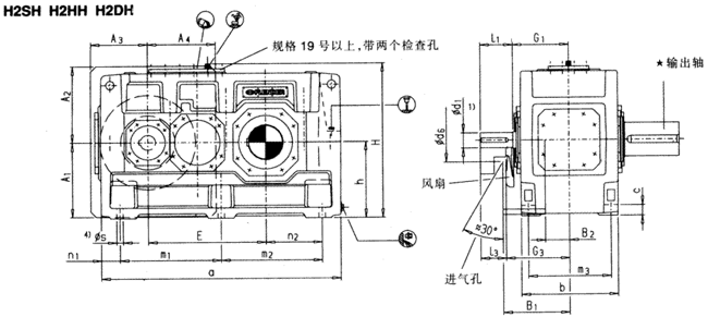 平行軸齒輪箱兩級傳動臥式安裝(類型H2.H,H2.M)
