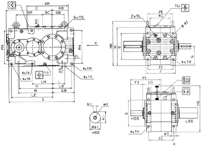 MC系列硬齒面中型齒輪減速機(jī)安裝尺寸(2級(jí)斜齒輪減速器水平安裝)