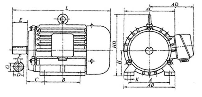 YEJT系列電磁制動三相異步電動機外形尺寸(H80~200mm)