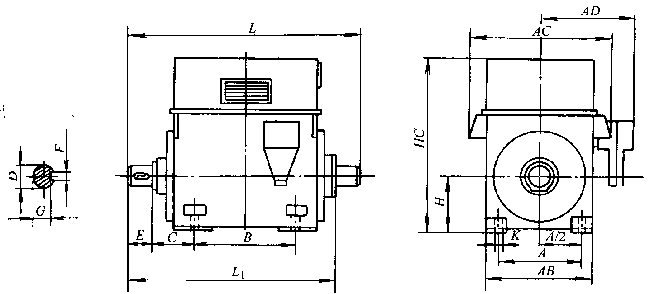 YK系列高速低噪聲三相異步電動機外形及安裝尺寸(H355~400mm)