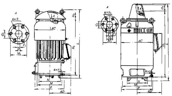 YLB系列深井水泵用三相異步電動機(jī)外形尺寸
